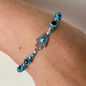 Adjustable Rhinestone Hamsa Evil Eye Bracelet